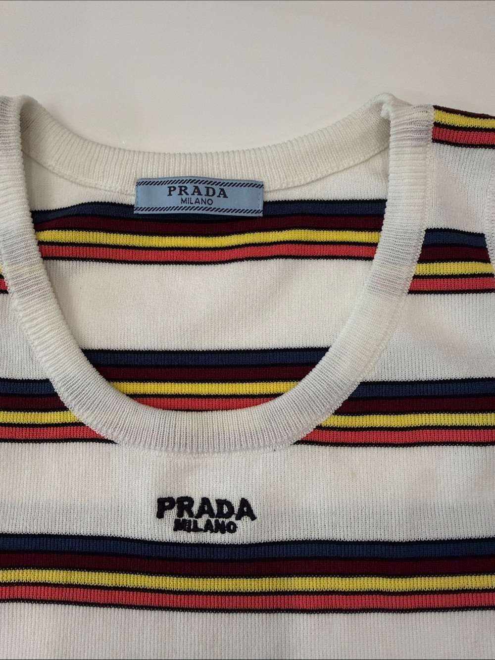 Women’s White Tank Top with Navy, Yellow & Red Stripes - Picture 4 of 8